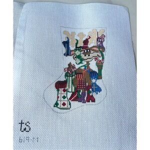 TS Designs Hand Painted Needlepoint Canvas Moose Christmas Mini Stocking